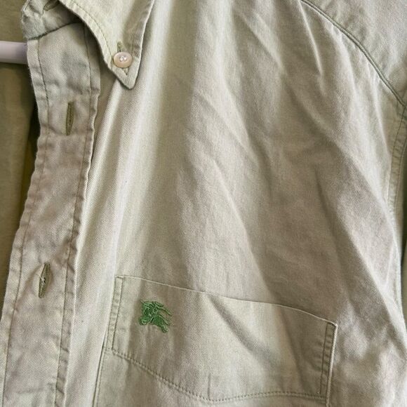 Burberry Burberrys of London Knight Logo Button Down Shirt Cotton Green Size M - Picture 4 of 9